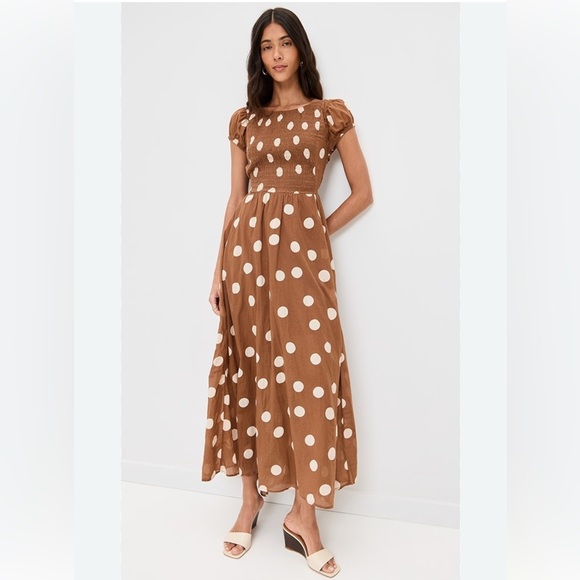 free people brown and white polka dot dress Brown Polka Dot Dress | Brown and White Midi Dress main image 1
